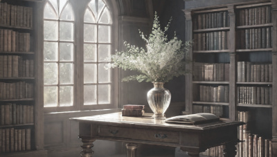 Raum mit Tisch und Bücherregalen